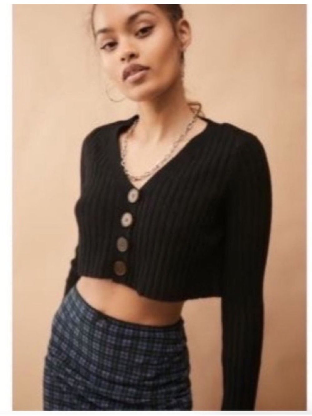Urban Outfitters UO Rose Black Ribbed Cropped Cardigan Sweater Small Y2K